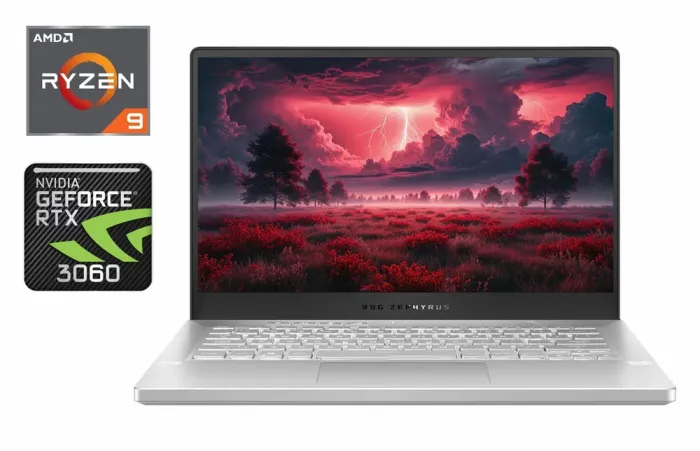 Ігровий ноутбук Asus ROG Zephyrus G 14 GA401Q / 14" (1920x1080) IPS / AMD Ryzen 9 5900HS (8 (16) ядер по 3.0 - 4.6 GHz) / 16 GB DDR4 / 1000 GB SSD / nVidia GeForce RTX 3060, 6 GB GDDR6, 192-bit / WebCam / Windows 10 б/в - зображення 1