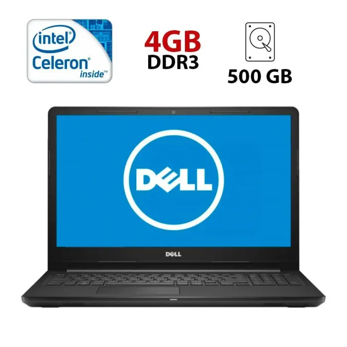 Ноутбук Dell Inspiron 15-3652 / 15.6" (1366x768) TN / Intel Celeron N3060 (2 ядра по 1.6 - 2.48 GHz) / 4 GB DDR3 / 500 GB HDD / Intel HD Graphics / WebCam / Батарея не тримає б/в - зображення 1