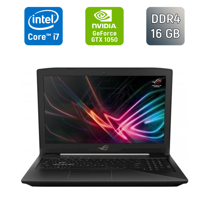 Ігровий ноутбук Asus GL503VD / 15,6" (1920x1080) IPS / Intel Core i7-7700HQ (4 (8) ядра по 2,8 - 3,8 ГГц) / 16 ГБ DDR4 / 256 ГБ SSD + 1000 ГБ HDD / nVidia GeForce GTX 1050, 4 ГБ GDDR5, 128-біт / WebCam / Windows 10 б/в - зображення 1