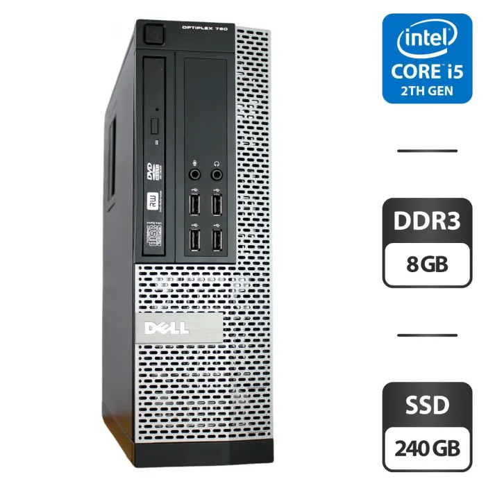 Комп'ютер Dell OptiPlex 790 SFF / Intel Core i5-2400 (4 ядра по 3.6 - 4.0 GHz) / 8 GB DDR3 / 240 GB SSD / Intel HD Graphics 2000 / DVD-ROM / VGA б/в - зображення 1