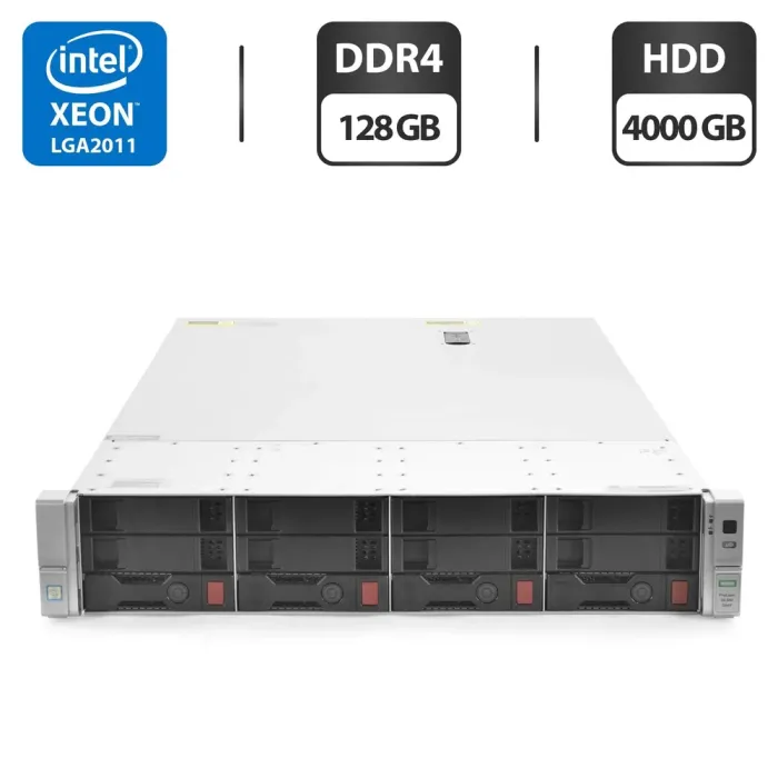 Сервер HP ProLiant DL380 Gen9 (4 LFF) 2U Rack / 2x Intel Xeon E5-2680 v4 (14 (28) ядра по 2.4 - 3.3 GHz) / 128 GB DDR4 / 4000 GB HDD (SAS) / RAID HP Smart Array P440ar / 2x 500W б/в - зображення 1