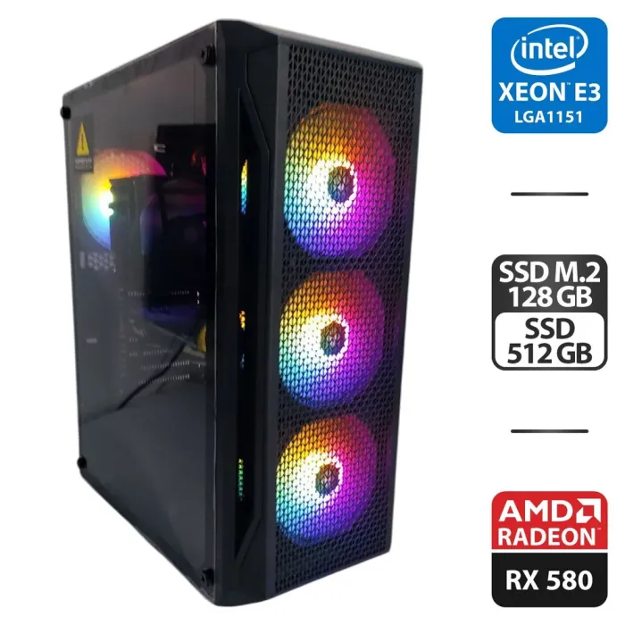 Ігровий ПК 1stPlayer X5 Firebase Tower / Intel Xeon E3-1240 v6 (аналог Intel Core i7-6700) (4 (8) ядер по 3.7 - 4.1 GHz) / 16 GB DDR4 / 128 GB SSD M.2 + 512 GB SSD / AMD Radeon RX 580, 8 GB GDDR5, 256-bit / 500W б/в - зображення 1
