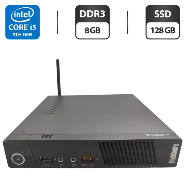 Неттоп Lenovo ThinkCentre M93 Tiny USFF / Intel Core i5-4590T (4 ядра по 2.0 - 3.0 GHz) / 8 GB DDR3 / 128 GB SSD / Intel HD Graphics 4600 / Wi-Fi б/в - зображення 1
