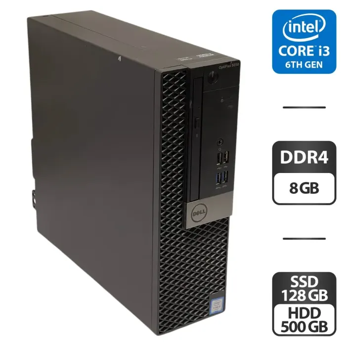 Комп'ютер Dell OptiPlex 5050 SFF / Intel Core i3-6100 (2 (4) ядра по 3.7 GHz) / 8 GB DDR4 / 128 GB SSD M.2 + 500 GB HDD / Intel HD Graphics 530 / DVD-ROM / Windows 10 Pro б/в - зображення 1