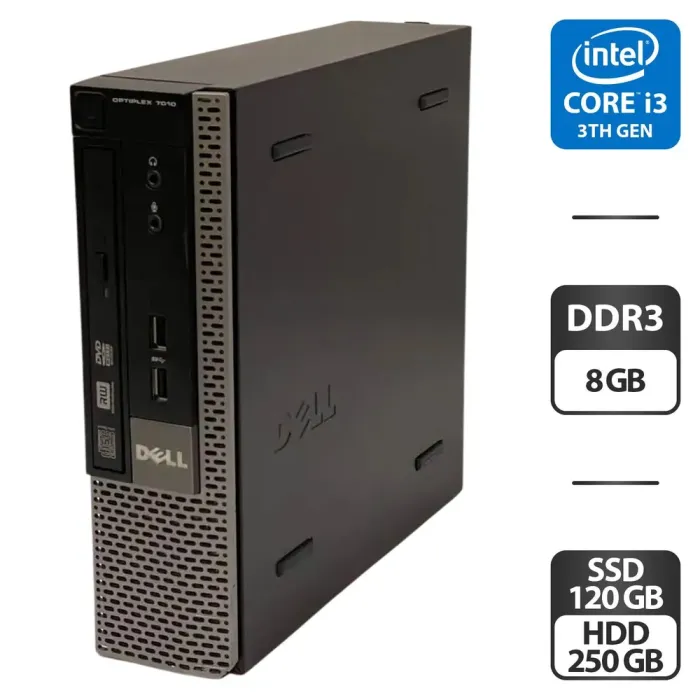 Комп'ютер Dell Optiplex 7010 SFF / Intel Core i3-3220 (2 (4) ядра по 3.3 GHz) / 8 GB DDR3 / 120 GB SSD + 250 GB HDD / Intel HD Graphics 2500 / DVD-ROM б/в - зображення 1