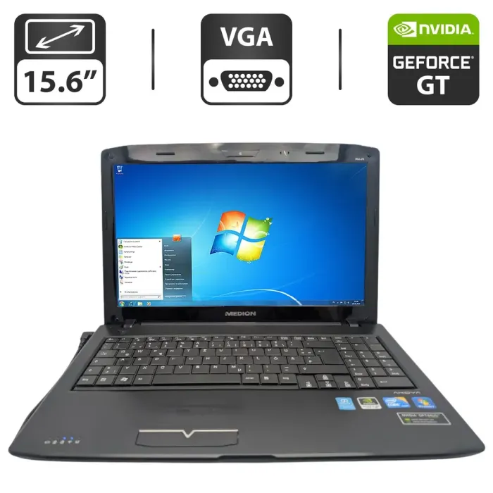 Ноутбук Medion Akoya P6624 / 15.6" (1366x768) TN / Intel Core i3-370M (2 (4) ядра по 2.4 - 2.5 GHz) / 6 GB DDR3 / 750 GB HDD / nVidia GeForce GT 425M, 1 GB GDDR3, 128-bit / WebCam / АКБ не тримає б/в - зображення 1