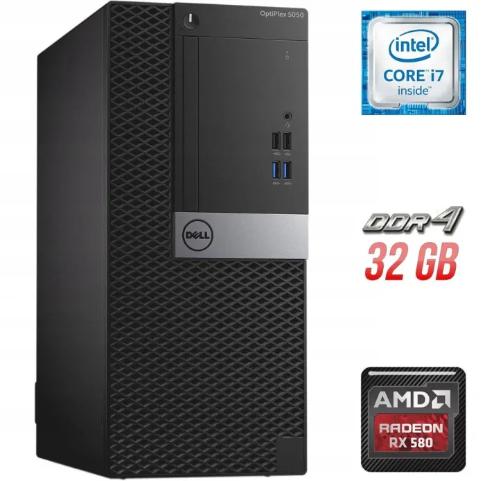 Ігровий ПК Dell OptiPlex 5050 Tower / Intel Core i7-6700 (4 (8) ядра по 3.4 - 4.0 GHz) / 32 GB DDR4 / 500 GB SSD + 1000 GB HDD / AMD Radeon RX 580, 8 GB GDDR5, 256-bit б/в - зображення 1