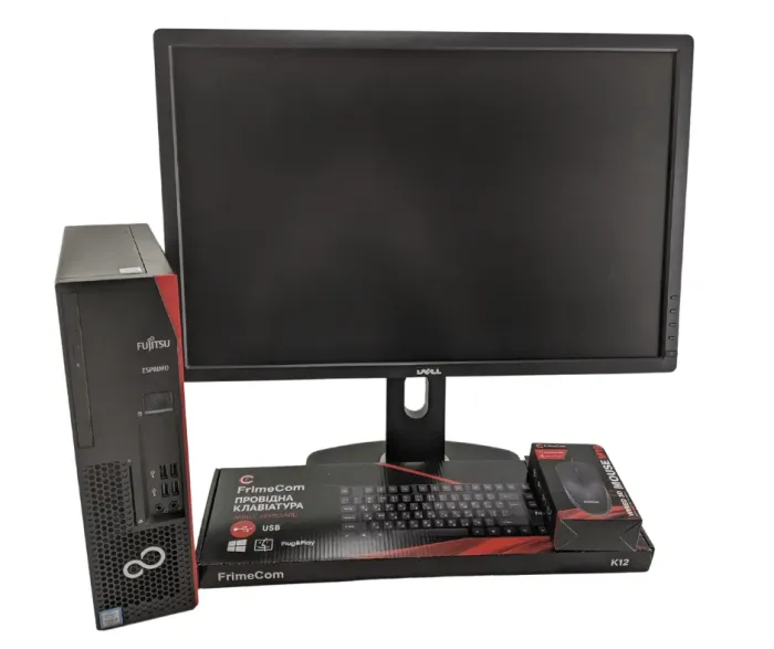 Комплект ПК: Fujitsu Esprimo D538 E85 SFF / Intel Core i5-8400 (6 ядер по 2.8 - 4.0 GHz) / 16 GB DDR4 / 240 GB SSD / Intel HD Graphics 630 + Монітор Dell UltraSharp U2412M / 24" (1920x1200) IPS / VGA, DVI, DisplayPort, USB-Hub + Клавіатура, мишка б/в - зображення 2
