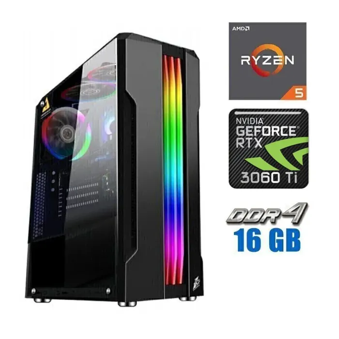 Ігровий ПК Tower / AMD Ryzen 5 3600 (6 (12) ядер по 3.6 - 4.2 GHz) / 16 GB DDR4 / 480 GB SSD / nVidia GeForce RTX 3060 Ti, 8 GB GDDR6, 256-bit / 600W - зображення 1