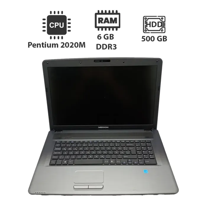 Ноутбук Acer Medion / 17.3" (1600x900) TN / Intel Pentium 2020M (2 ядра по 2.4 GHz) / 6 GB DDR3 / 500 GB HDD / Intel HD Graphics / WebCam б/в - зображення 1