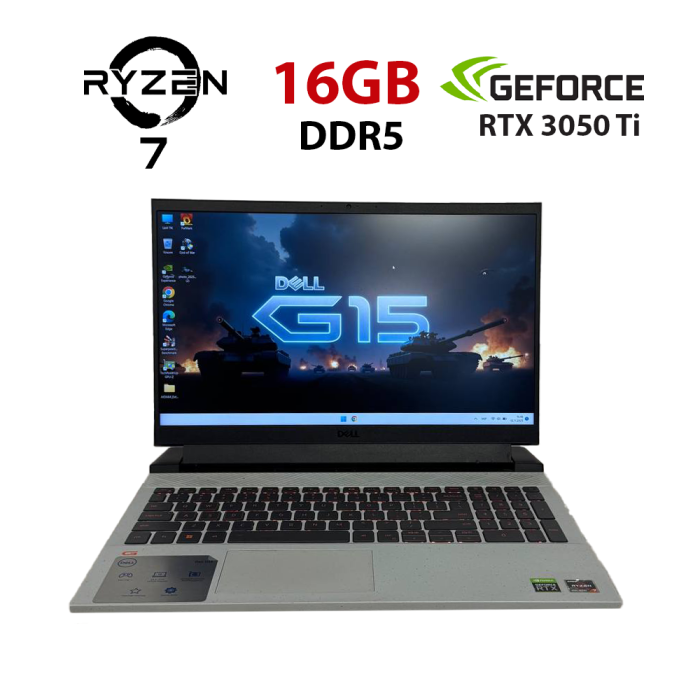 Ігровий ноутбук Б-класу Dell G15 5525 / 15,6" (1920x1080) IPS / AMD Ryzen 7 6800H (8 (16) ядер по 3,2 - 4,7 ГГц) / 16 ГБ DDR5 / 512 ГБ SSD / nVidia GeForce RTX 3050 Ti, 4 ГБ GDDR6, 128-біт / Веб-камера б/в - зображення 1