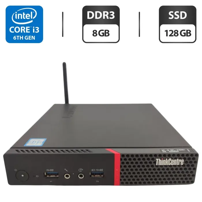 Неттоп Lenovo ThinkCentre M900 Mini USFF / Intel Core i3-6100T (2 (4) ядра по 3.2 GHz) / 8 GB DDR3 / 128 GB SSD / Intel HD Graphics 530 / Wi-Fi б/в - зображення 1