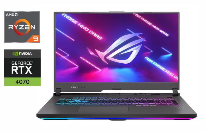 Ігровий ноутбук Asus ROG Strix G713PI / 17.3" (2560x1440) IPS / AMD Ryzen 9 7945HX (16 (32) ядер по 2.5 - 5.4 GHz) / 32 GB DDR5 / 1000 GB SSD / nVidia GeForce RTX 4070, 8 GB GDDR6, 128-bit / WebCam / Windows 11 б/в - зображення 1