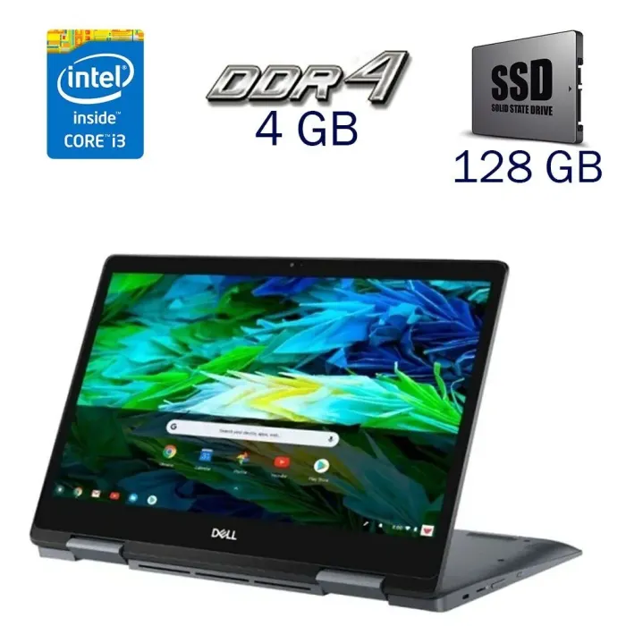 Ультрабук Dell Inspiron Chromebook 7486 / 14" (1920x1080) IPS Touch / Intel Core i3-8130U (2 (4) ядра по 2.2 - 3.4 GHz) / 4 GB DDR4 / 128 GB SSD / Intel UHD Graphics 620 / WebCam / Chrome OS б/в - зображення 1