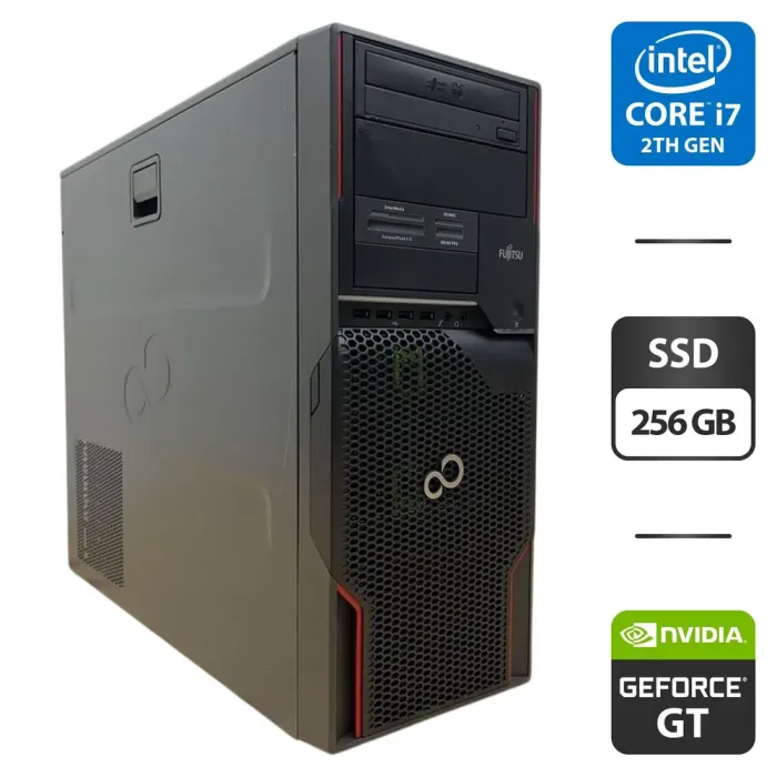 Робоча станція Fujitsu Celsius W510 Workstation Tower / Intel Core i7-2600 (4 (8) ядра по 3.4 - 3.8 GHz) / 16 GB DDR3 / 256 GB SSD / nVidia GeForce GT 630, 4 GB GDDR3, 128-bit / DVD-ROM б/в - зображення 1