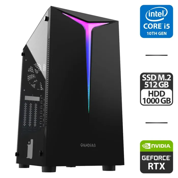Ігровий ПК Gamdias / Core i5-10400F (6(12) ядер по 2.9-4.3GHz) / 16GB DDR4 / 512GB SSD M.2 + 1000GB HDD / GeForce RTX 3060, 12GB GDDR6, 192bit / 750W - зображення 1