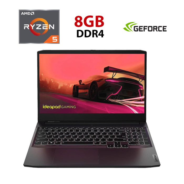 Ігровий ноутбук Lenovo IdeaPad Gaming 3 15ACH6 / 15.6" (1920x1080) IPS / AMD Ryzen 5 5600H (6 (12) ядер по 3.0 - 4.2 GHz) / 8 GB DDR4 / 480 GB SSD / nVidia GeForce RTX 3050, 4 GB GDDR6, 128-bit / WebCam б/в - зображення 1