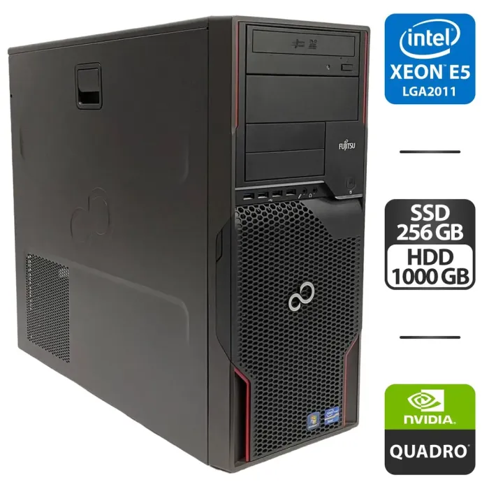Робоча станція Fujitsu Celsius M720 Tower / Intel Xeon E5-1620 (4 (8) ядра по 3.6 - 3.8 GHz) / 16 GB DDR3 / 256 GB SSD + 1000 GB HDD / nVidia Quadro 4000, 2 GB GDDR5, 256-bit / DVD-ROM б/в - зображення 1