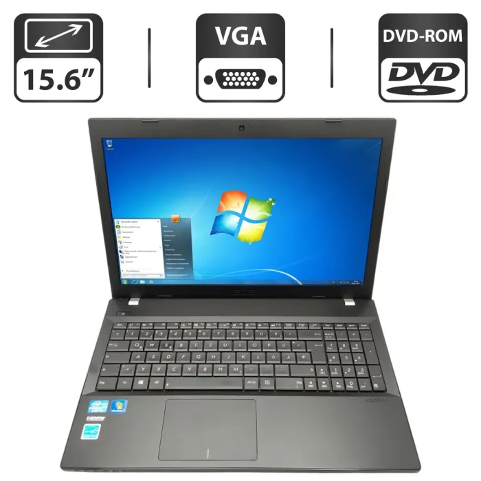 Ноутбук Asus P55 / 15.6" (1366x768) TN / Intel Core i5-3210M (2 (4) ядра по 2.5 - 3.1 GHz) / 6 GB DDR3 / 500 GB HDD / Intel HD Graphics 4000 / WebCam / DVD-ROM б/в - зображення 1