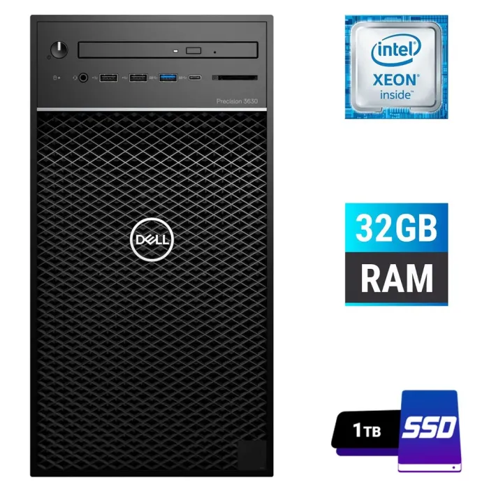 Комп'ютер Б-клас Dell Precision 3630 Tower / Intel Xeon E-2186G (6 (12) ядер по 3.8 - 4.7 GHz) / 32 GB DDR4 / 1000 GB SSD / Intel UHD Graphics P630 / 460W / DVD-ROM / DisplayPort / HDMI б/в - зображення 1
