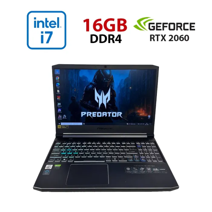 Ігровий ноутбук Acer Predator Helios PH315-53 / 15,6" (1920x1080) IPS / Intel Core i7-10750H (6 (12) ядер по 2,6 - 4,8 ГГц) / 16 ГБ DDR4 / 512 ГБ SSD / nVidia GeForce RTX 2060, 6 ГБ GDDR6, 192-біт / Веб-камера б/в - зображення 1