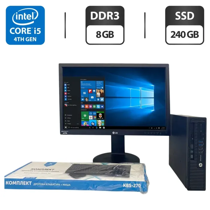 Комплект ПК: неттоп HP EliteDesk 800 G1 USFF / Intel Core i5-4690S (4 ядра по 3.2 - 3.9 GHz) / 8 GB DDR3 / 240 GB SSD / Intel HD Graphics 4600 / DVD-ROM + Монітор LG 23MB35PY-B / 23" (1920x1080) IPS б/в - зображення 1