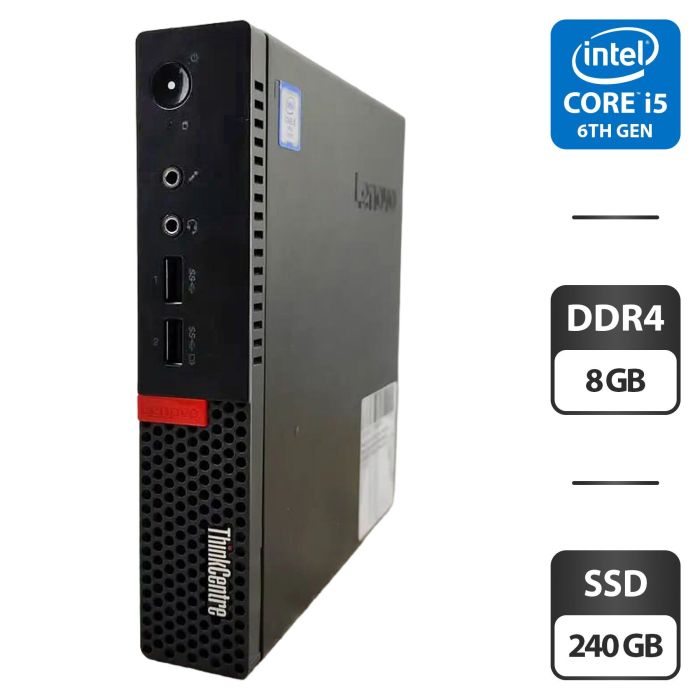 Неттоп Lenovo ThinkCentre M910q Tiny USFF / Intel Core i5-6500T (4 ядра по 2.5 - 3.1 GHz) / 8 GB DDR4 / 240 GB SSD / Intel HD Graphics 530 б/в - зображення 1