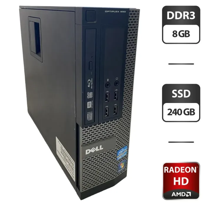 Комп'ютер Dell OptiPlex 990 SFF / Intel Core i7-2600 (8 ядер по 3.4 - 3.8 GHz) / 8 GB DDR3 / 240 GB SSD / AMD Radeon HD 6450, 1 GB GDDR3, 64-bit / DVD-ROM / VGA б/в - зображення 1
