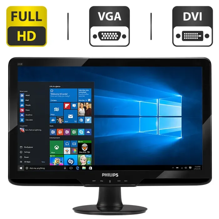 Монітор Philips 222E2SB/22" (1920x1080) TN/VGA, DVI/VESA 100x100 + Кабель живлення б/в - зображення 1