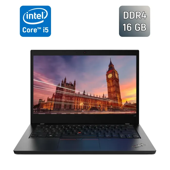 Ультрабук Lenovo ThinkPad L14 / 14" (1920x1080) IPS / Intel Core i5-1135G7 (4 (8) ядра по 2.4 - 4.2 GHz) / 16 GB DDR4 / 500 GB SSD / Intel Iris Xe Graphics / WebCam / Windows 10 б/в - зображення 1