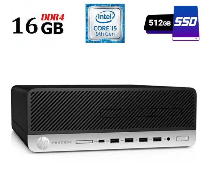 Комп'ютер HP ProDesk 600 G5 SFF / Intel Core i5-9500 (6 ядер по 3.0 - 4.4 GHz) / 16 GB DDR4 / 500 GB SSD M.2 / Intel UHD Graphics 630 / 180W / USB 3.1 / DisplayPort б/в - зображення 1