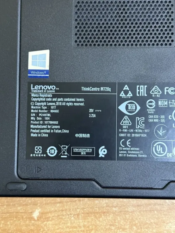 Неттоп Lenovo ThinkCentre M720q Tiny USFF / Intel Core i3-8100T (4 ядра по 3.1 GHz) / 8 GB DDR4 / no HDD / Intel UHD Graphics 630 / USB 3.1 / Блок живлення в комплекті б/в - зображення 5