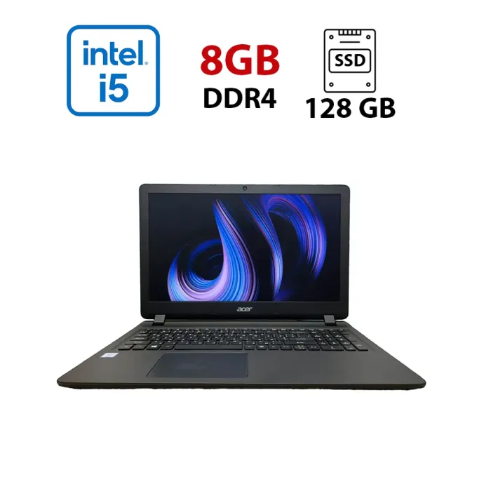 Ноутбук Acer EX2540 / 15.6" (1366х768) TN / Intel Core i5-7200U (2 (4) ядра по 2.5 - 3.1 GHz) / 8 GB DDR4 / 128 GB SSD / Intel HD Graphics 620 / WebCam б/в - зображення 1