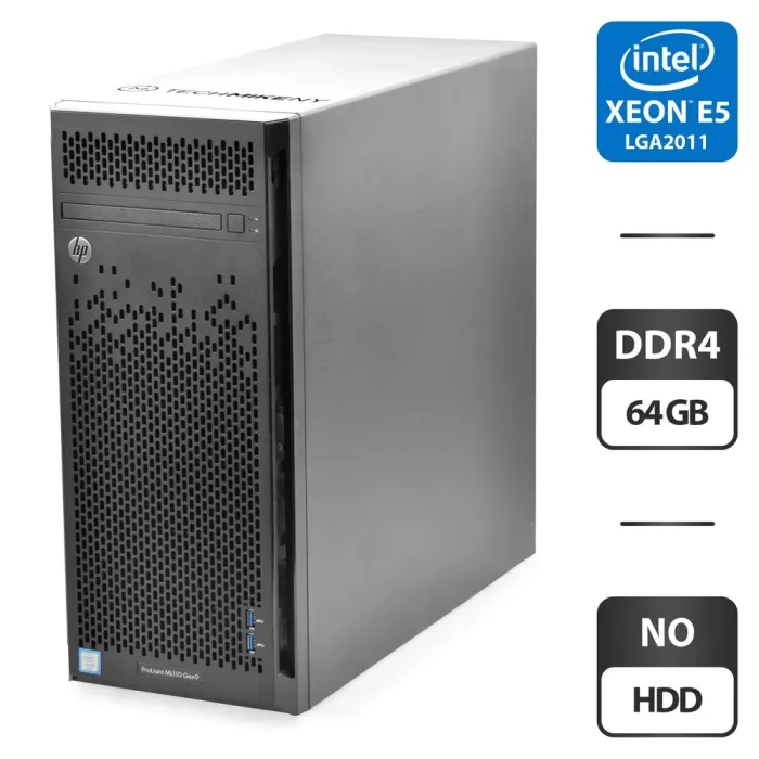 Сервер HP ProLiant ML110 G9 Tower / Intel Xeon E5-2683 v3 (14 (28) ядер по 2.0 - 3.0 GHz) / 64 GB DDR4 / NO HDD (SATA) 3.5"  б/в - зображення 1