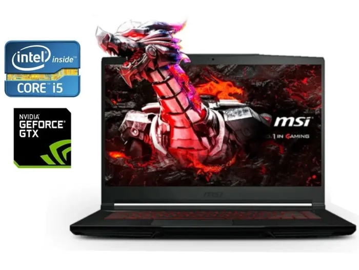 Ігровий ноутбук MSI GF63 Thin 10SC / 15.6" (1920x1080) IPS / Intel Core i5-10500H (6 (12) ядер по 2.5 - 4.5 GHz) / 8 GB DDR4 / 256 GB SSD / nVidia GeForce GTX 1650 Max-Q, 4 GB GDDR6, 128-bit / WebCam / Win 11 Home б/в - зображення 1