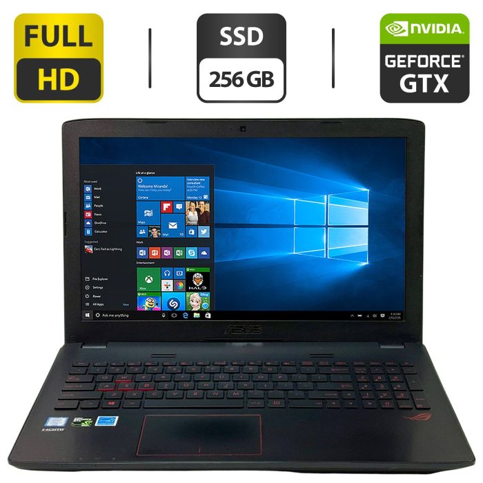 Ігровий ноутбук Б-клас Asus ROG GL552VW / 15.6" (1920x1080) IPS / Intel Core i7-6700HQ (4 (8) ядра по 2.6 - 3.5 GHz) / 16 GB DDR4 / 256 GB SSD / nVidia GeForce GTX 960M, 2 GB GDDR5, 128-bit / WebCam / Windows 10 Pro б/в - зображення 1