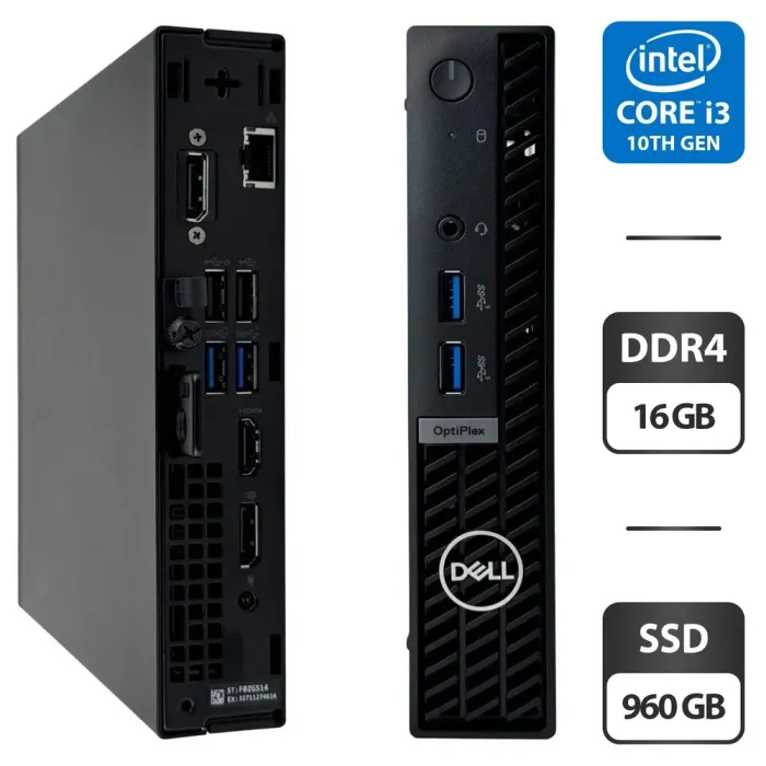 Неттоп Dell OptiPlex 7010 Micro USFF / Intel Core i3-13100T (4 (8) ядра по 2.5 - 4.2 GHz) / 16 GB DDR4 / 960 GB SSD / Intel UHD Graphics 730 б/в - зображення 1