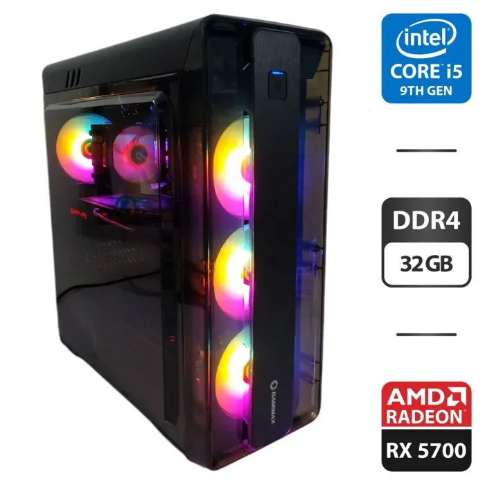 Ігровий ПК GameMax MoonLight MFG G511 Tower / Intel Core i5-9400 (6 ядер по 2.9 - 4.1 GHz) / 32 GB DDR4 / 256 GB SSD M.2 + 512 GB SSD M.2 + 500 GB HDD / AMD Radeon RX 5700, 8 GB GDDR6, 256-bit / 600W б/в - зображення 1