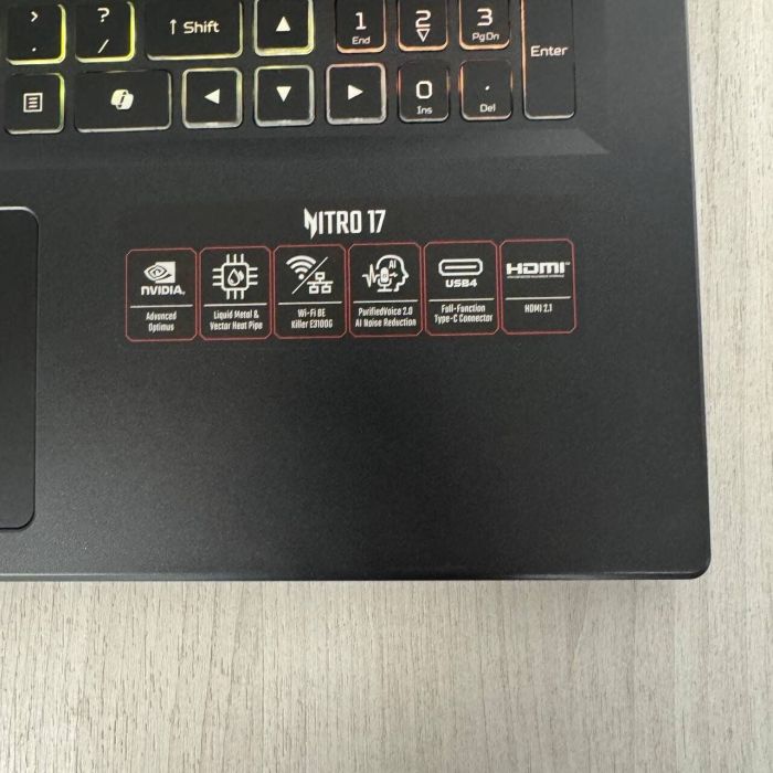 Ігровий ноутбук Acer Nitro 17 AN17-42 / 17,3" (1920x1200) IPS / AMD Ryzen 7 8845HS (8 (16) ядер по 3,8 - 5,1 ГГц) / 16 ГБ DDR5 / 512 ГБ SSD / nVidia GeForce RTX 4060, 8 ГБ GDDR6, 128-bit / WebCam б/в - изображение 4