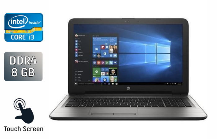 Ноутбук HP 15-ay041wm / 15.6" (1366x768) TN Touch / Intel Core i3-6100U (2 (4) ядра по 2.3 GHz) / 8 GB DDR4 / 180 GB SSD / Intel HD Graphics 520 / WebCam / Windows 10 б/в - зображення 1