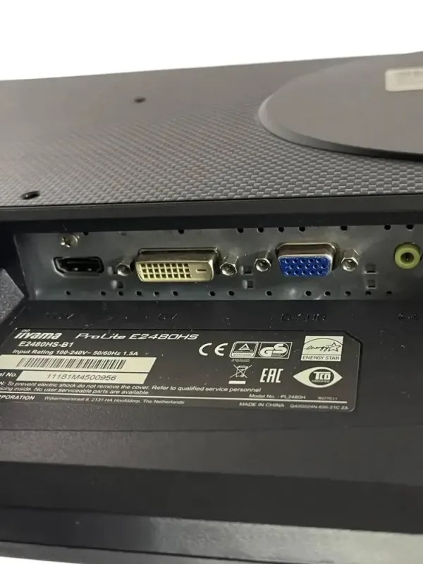 Монітор Iiyama ProLite E2480HS-B1/24" (1920x1080) TN/VGA, DVI, HDMI/Вбудовані колонки 2x 4W/VESA 100x100 + Кабель живлення б/в - зображення 5