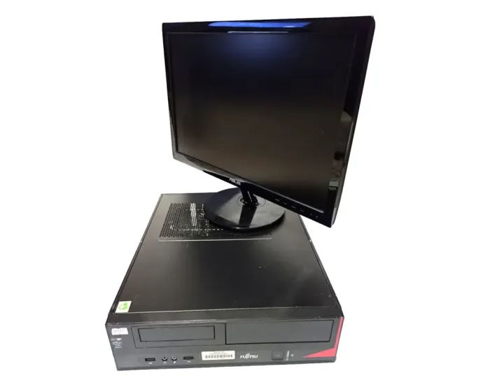 Комплект ПК: Fujitsu Esprimo E420 E85+ SFF / Intel Core i3-4160 (2 (4) ядра по 3.6 GHz) / 8 GB DDR3 / 500 GB HDD / Intel HD Graphics 4400 + Монітор Asus VS198D / 19" (1440x900) TN / 1x VGA б/в - зображення 1