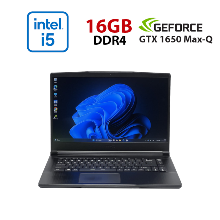 Ігровий ноутбук Б-класу MSI GF63 Thin 9SCXR-005 / 15,6" (1920x1080) IPS / Intel Core i5-9300H (4 (8) ядра по 2,4 - 4,1 ГГц) / 16 ГБ DDR4 / 480 ГБ SSD / nVidia GeForce GTX 1650 Max-Q, 4 ГБ GDDR6, 128-біт / WebCam б/в - зображення 1