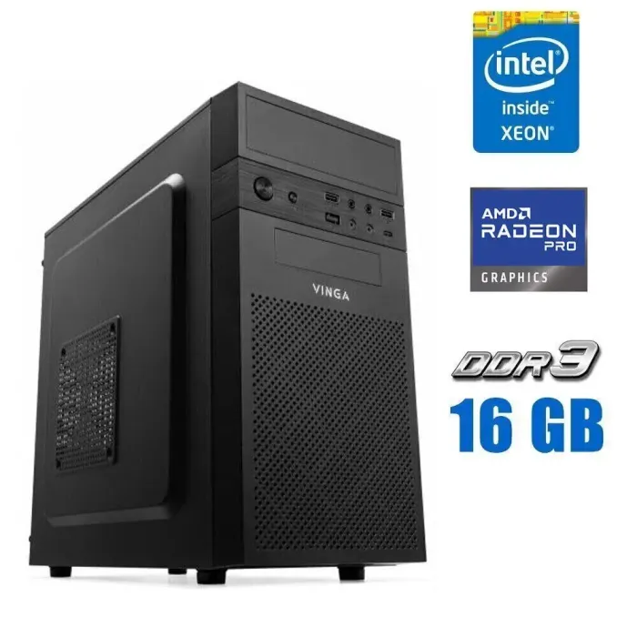 Ігровий ПК Vinga CS112B Tower NEW / Intel Xeon E3-1240 v3 (4 (8) ядра по 3.4 - 3.8 GHz) (аналог i7-4770) / 16 GB DDR3 / 256 GB SSD / AMD Radeon Pro W6600, 8 GB GDDR6, 128-bit б/в - зображення 1