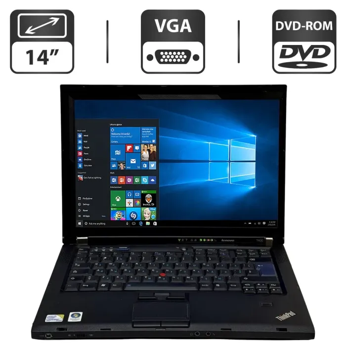 Ноутбук Б-клас Lenovo ThinkPad T400 / 14" (1280x800) TN / Intel Core 2 Duo P8600 (2 ядра по 2.4 GHz) / 4 GB DDR3 / 160 GB HDD / Mobile Intel 4 Series Express Chipset Family / DVD-ROM б/в - зображення 1