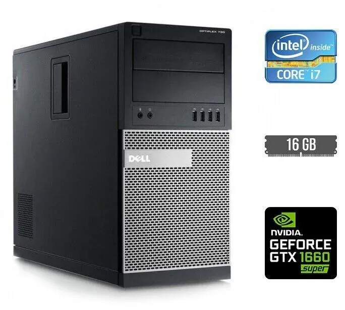 Ігровий ПК Dell OptiPlex 790 Tower / Intel Core i7-2600 (4 (8) ядра по 3.4 - 3.8 GHz) / 16 GB DDR3 / 500 GB SSD / nVidia GeForce GTX 1660 Super, 6 GB GDDR6, 192-bit б/в - зображення 1