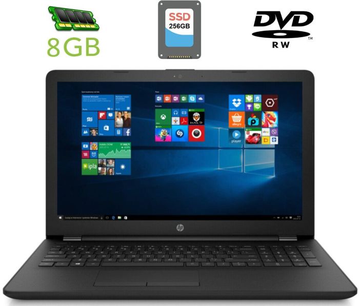 Ноутбук Б-клас HP 15-ra055nw / 15.6" (1366x768) TN / Intel Pentium N3710 (4 ядра по 1.6 - 2.56 GHz) / 8 GB DDR3 / 256 GB SSD / Intel HD Graphics 405 / WebCam / DVD-RW б/в - зображення 1