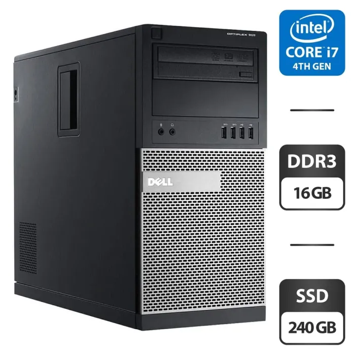 Комп'ютер Dell OptiPlex 9020 Tower / Intel Core i7-4770 (4 (8) ядра по 3.4 - 3.8 GHz) / 16 GB DDR3 / 240 GB SSD / Intel HD Graphics 4600 / DVD-ROM / DVI б/в - зображення 1