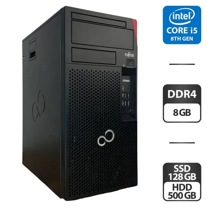 Комп'ютер Fujitsu Esprimo P758 E85 Tower / Intel Core i5-8400 (6 ядер по 2.8 - 4.0 GHz) / 8 GB DDR4 / 128 GB SSD + 500 GB HDD / Intel UHD Graphics 630 б/в - зображення 1