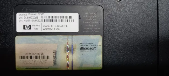 Ноутбук HP Compaq Presario CQ60 / 15.6" (1366x768) TN / Intel Celeron 585 (1 ядро з 2.16 GHz) / 4 GB DDR2 / 250 GB HDD / Intel GMA 4500M Graphics / WebCam / DVD-ROM / Windows 7 / АКБ не тримає б/в - зображення 7